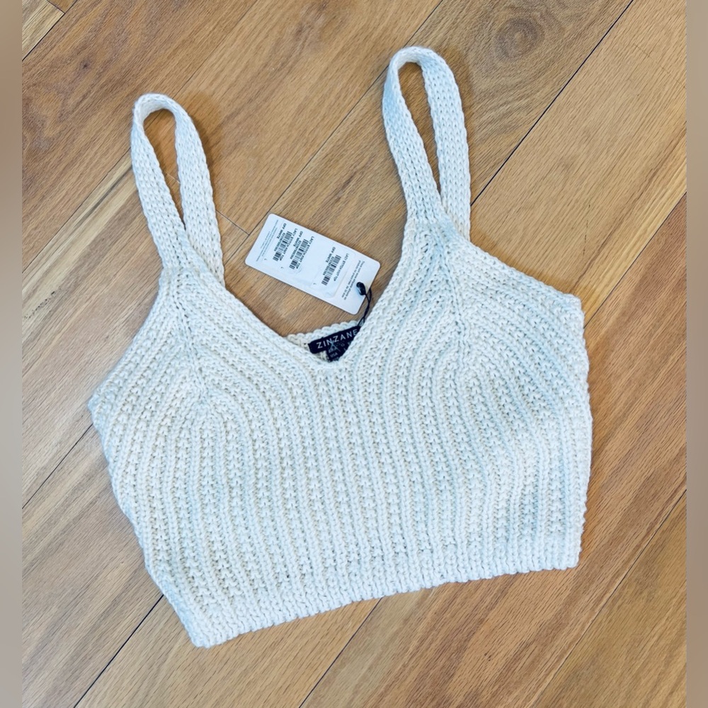 ZINZANE Off White Lacy Stitch Knit Crop Top Size Large NWT